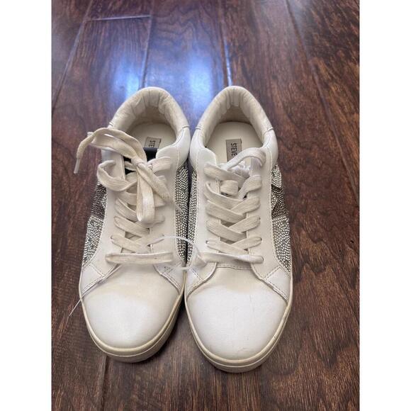 Steve Madden Womens Starling Low-Top White Glitter Star Rhinestone Sneaker - Picture 1 of 6